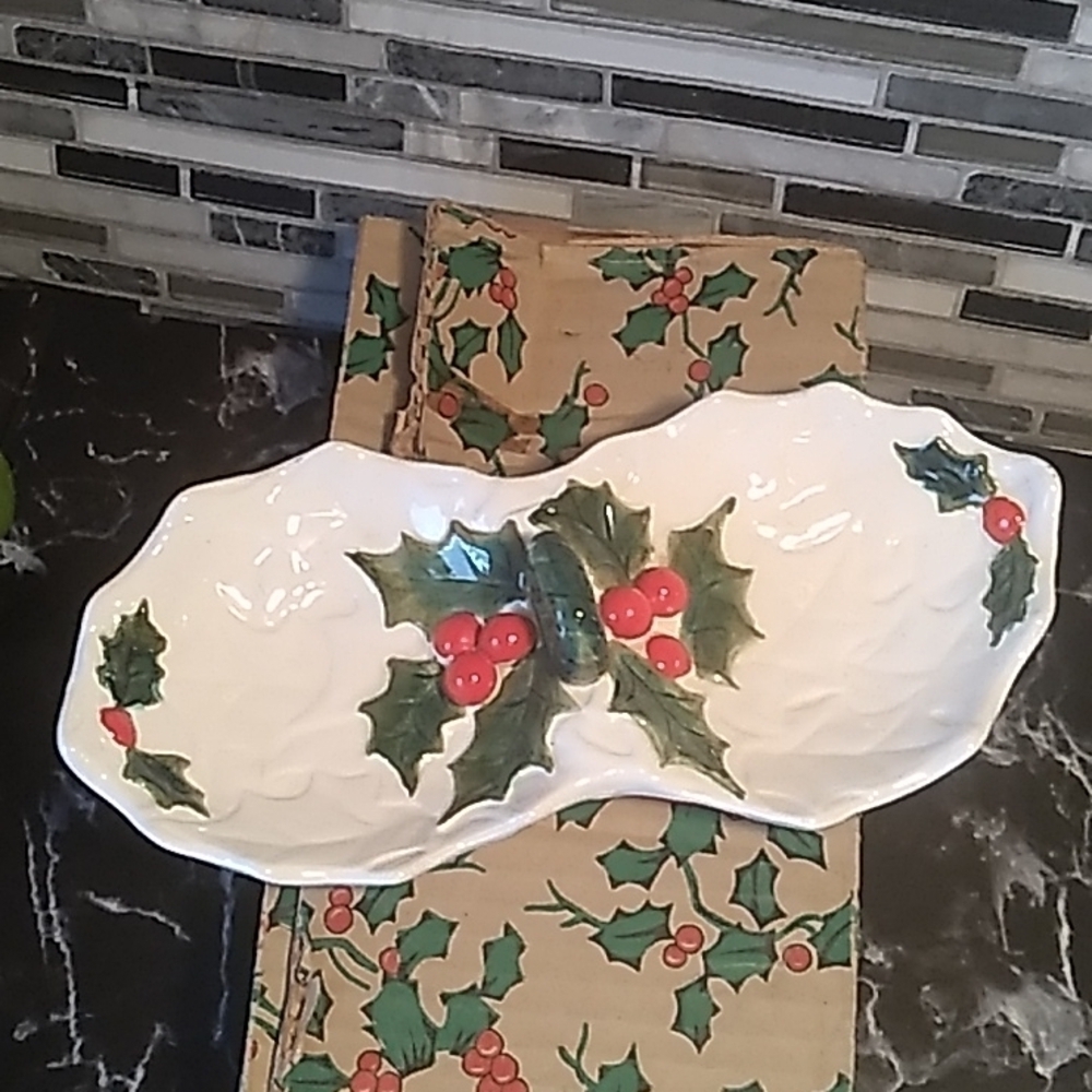 Vintage 1970 Lefton compote dish Christmas